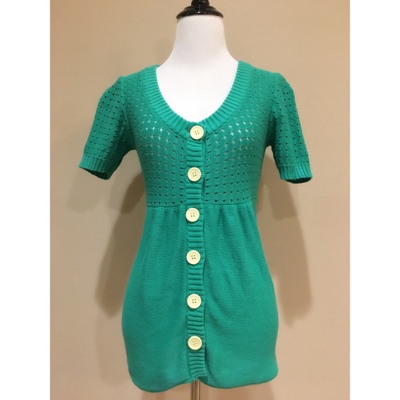 dELiA*s Apple Green Mixed Knit Cardigan Sweater - Picture 2 of 4